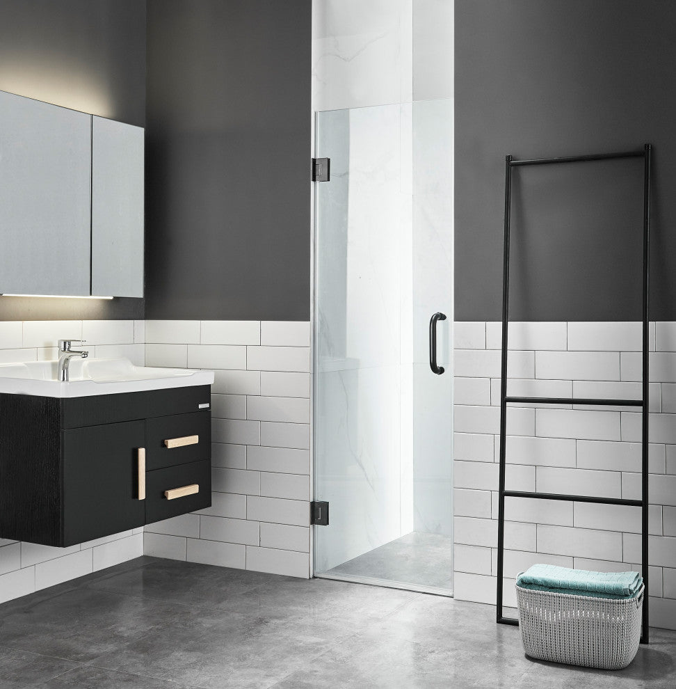 Passion Series 30 in. W x 72 in. H Frameless Hinged Shower Door in Matte Black