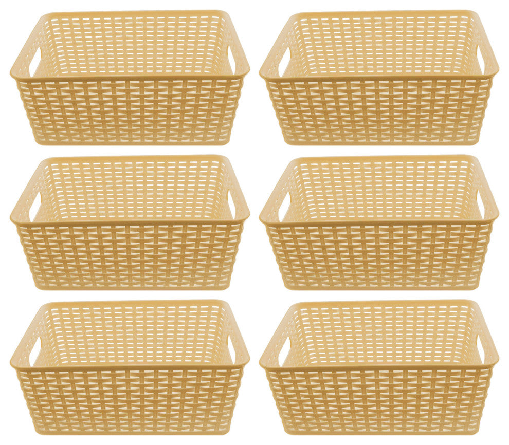 Plastic Rattan Storage Box Basket Organizer Large, ba426, Beige, 6