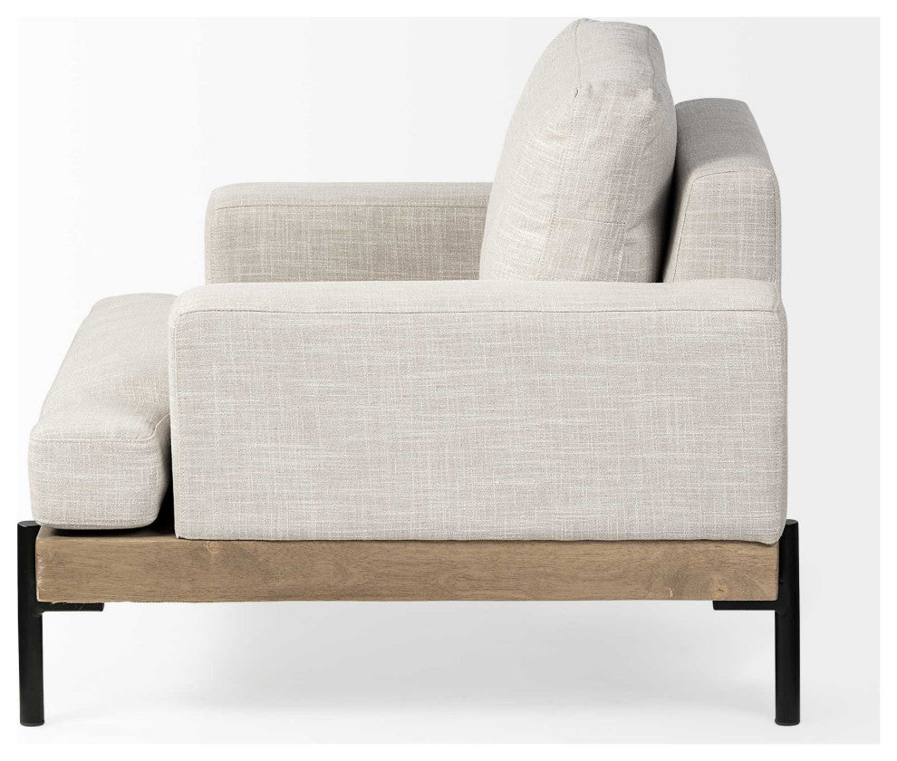41" Cream and Black Fabric Arm Chair