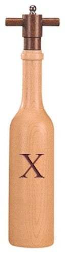 Wine Bottle Maple Wood Pepper Grinder, Custom Personalized Initial,  "X"