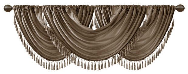 Madison Park Elena Silky Sheer Window Valance with Tassels, Bronze, Bronze