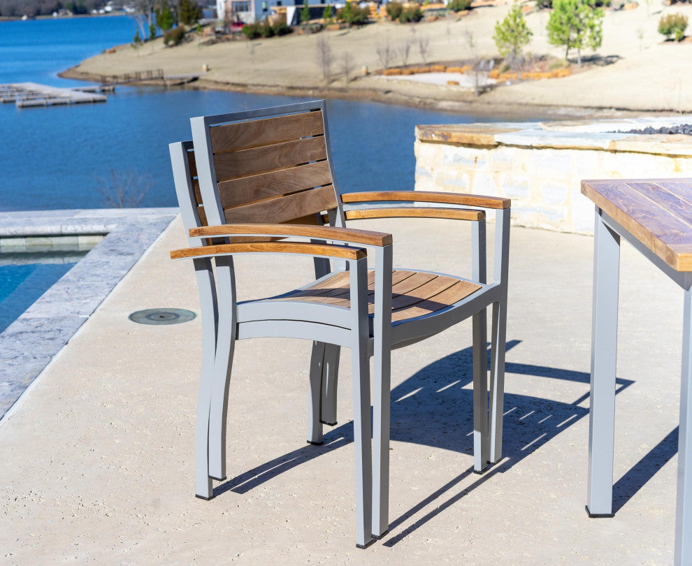 Catalina Teak Outdoor Stacking Dining Chair, Set of 2, Ash Gray