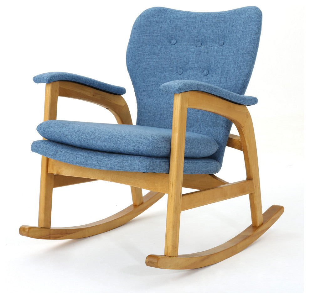 GDF Studio Bethany Mid Century Fabric Rocking Chair, Muted Blue