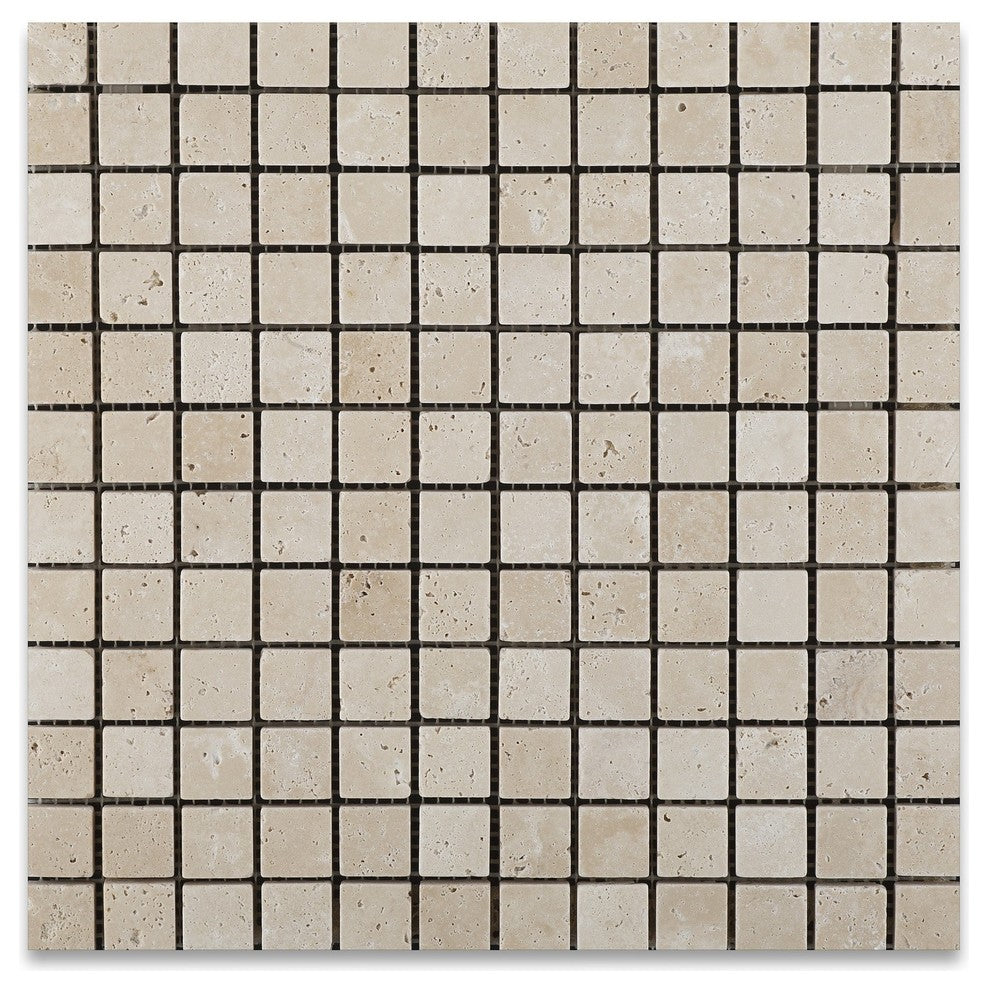 1 X 1 Ivory Travertine Tumbled Mosaic Tile