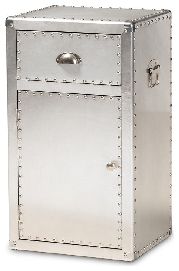 French Industrial Silver Metal 1-Door Accent Storage Cabinet