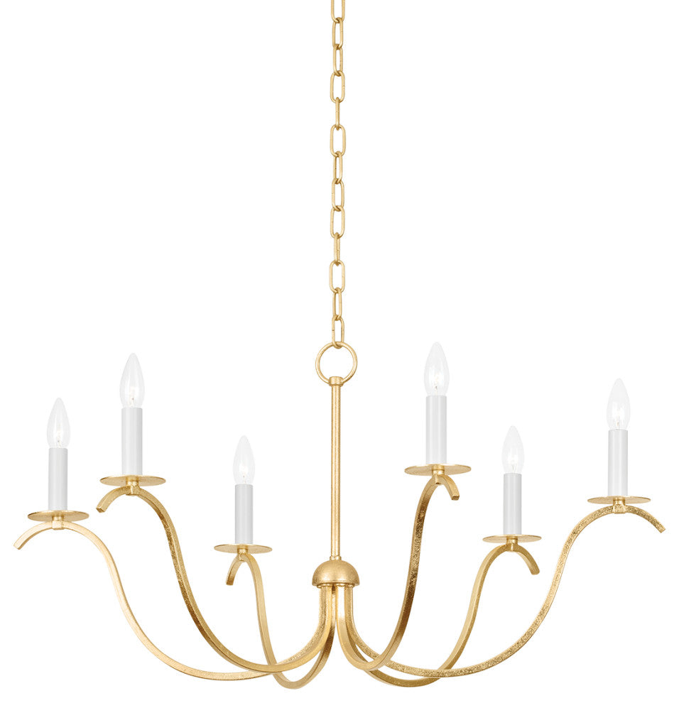 6 Light Chandelier, Gold Leaf