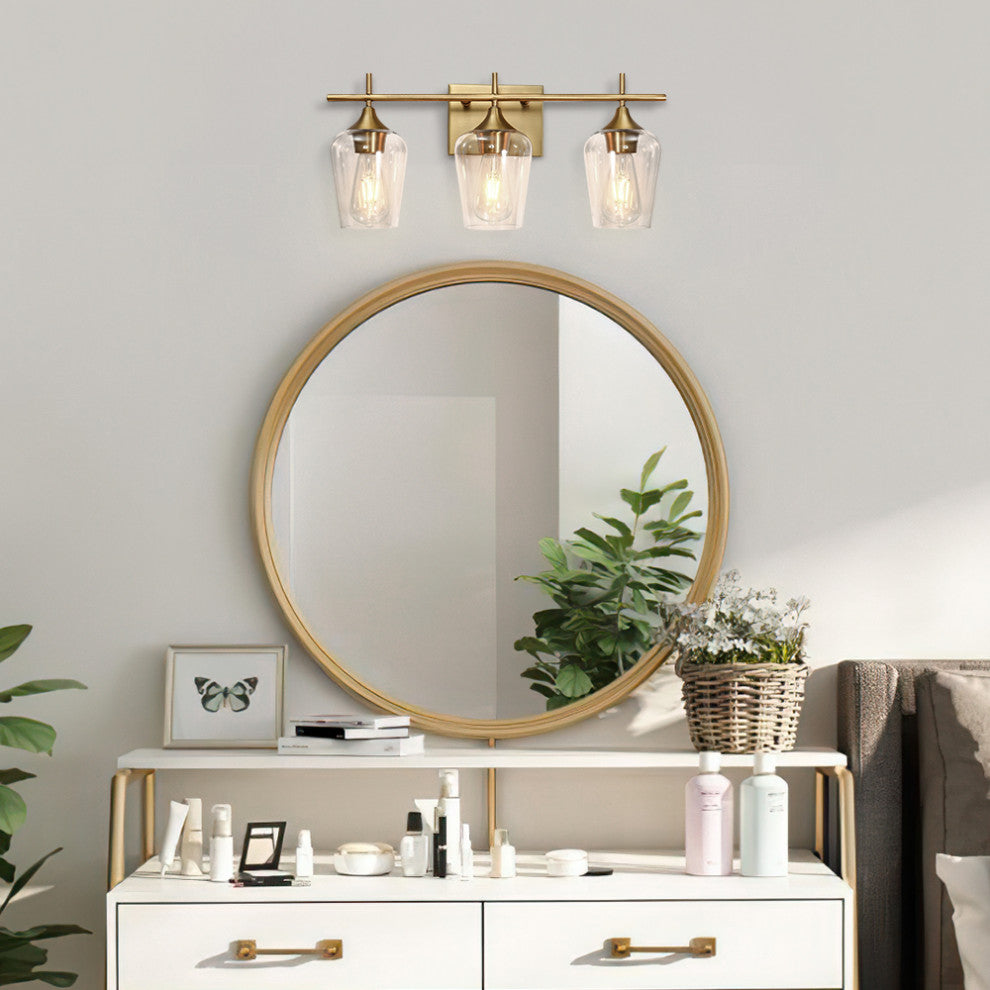 Modern Bathroom Dimmable Vanity Light, Gold, 3 Light
