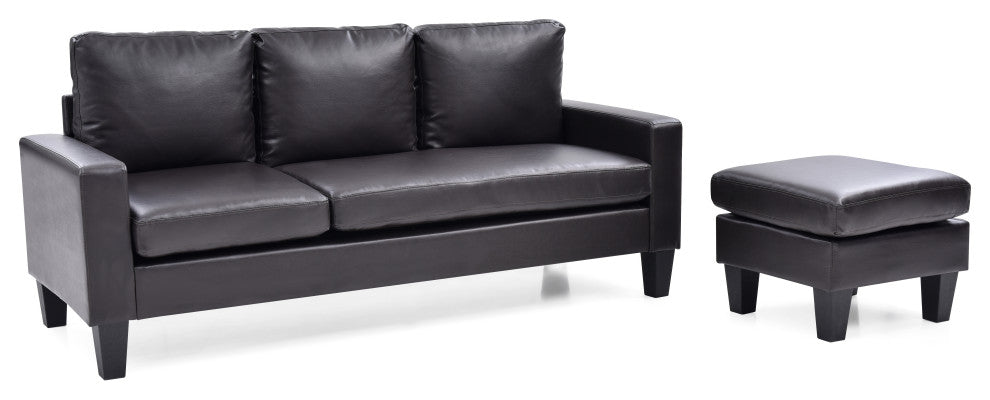 Ukiah Sofa Faux Leather Chaise, Cappuccino Faux Leather