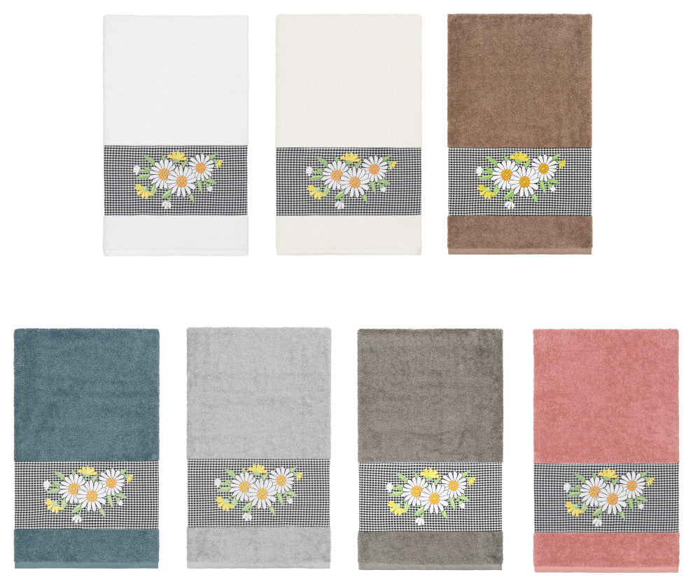 Linum Home Textiles Turkish Cotton Daisy Embellished Bath Towel, Latte