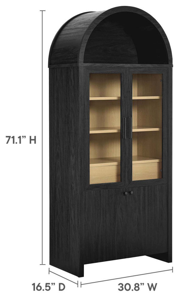 Evie Arched Tall Display Cabinet, Black Oak