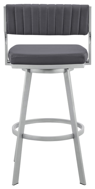 Capri 30" Swivel Slate Grey Faux Leather and Silver Metal Bar Stool