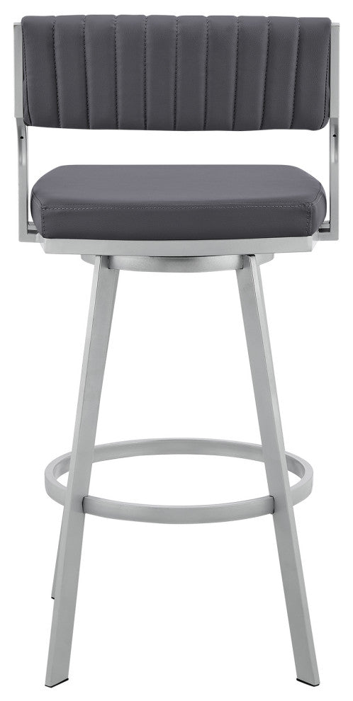 Capri 30" Swivel Slate Grey Faux Leather and Silver Metal Bar Stool