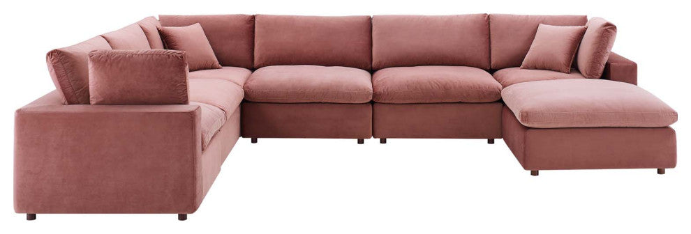 Down Filled Overstuffed Performance Velvet 7Piece Sectional Sofa-Dusty Rose