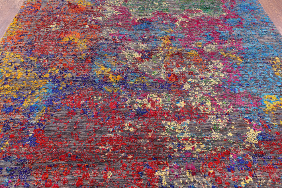 8' 9" X 12' 1" Modern Wool and Silk Hand Knotted Rug Q11853