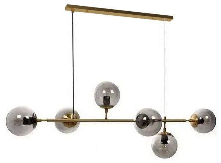 Ilbono | Nordic LED Pendant Light in the Shape of Glass Ball for Dining Room, Gold, Smoky Glass, Cool Light