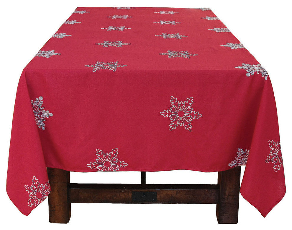 Snowy Noel Embroidered Snowflake Christmas Tablecloth, 60"x84"