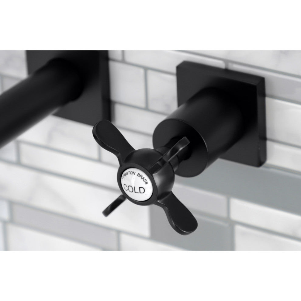 Kingston Brass KS6120BEX Two-Handle Wall Mount Bathroom Faucet, Matte Black