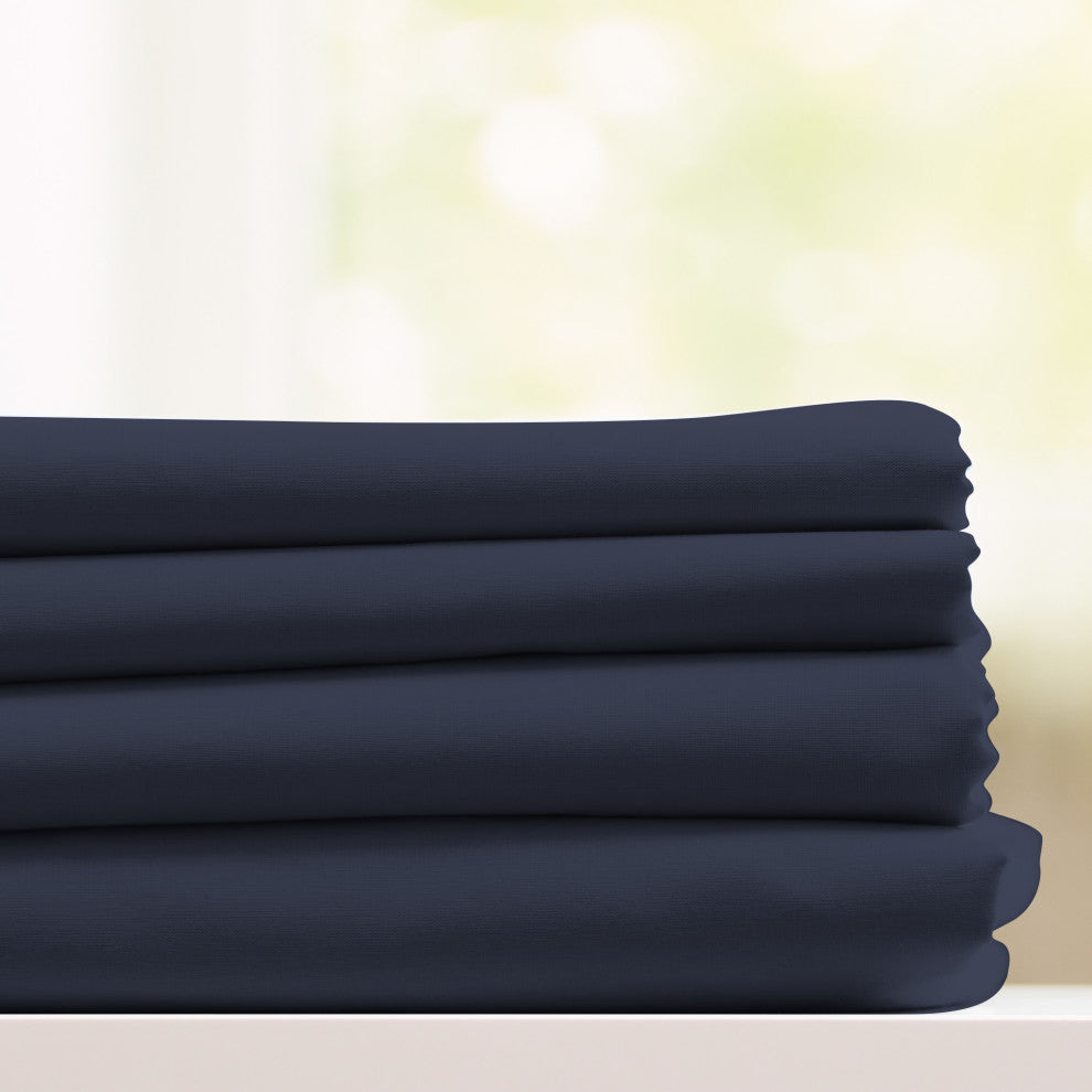 Egyptian Cotton Feel Cool Softest, 4-Piece Sheet Set Deep Pockets, Navy, Full
