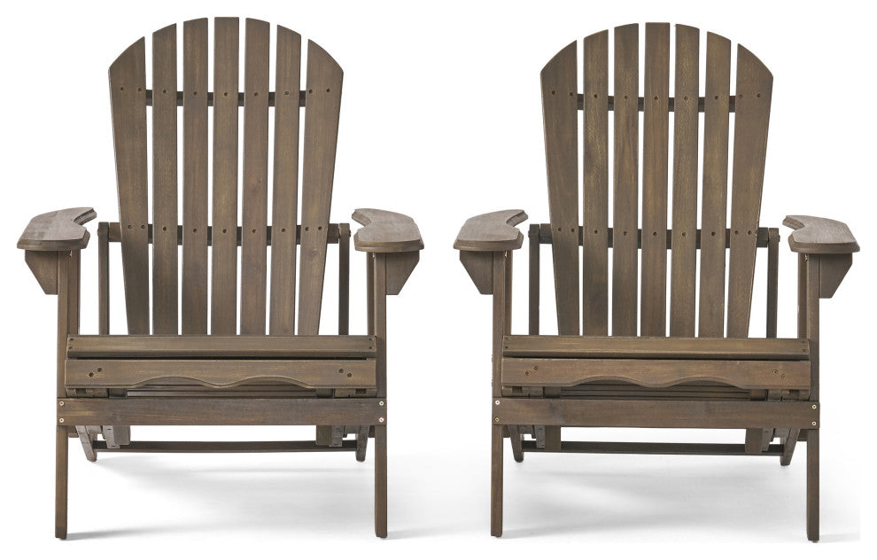 GDF Studio Katherine Outdoor Reclining Wood Adirondack Chairs, Set of 2, Gray