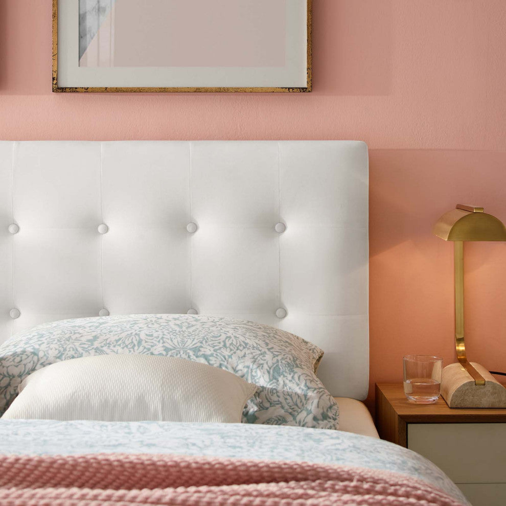 White Emily King Biscuit Tufted Performance Velvet Headboard
