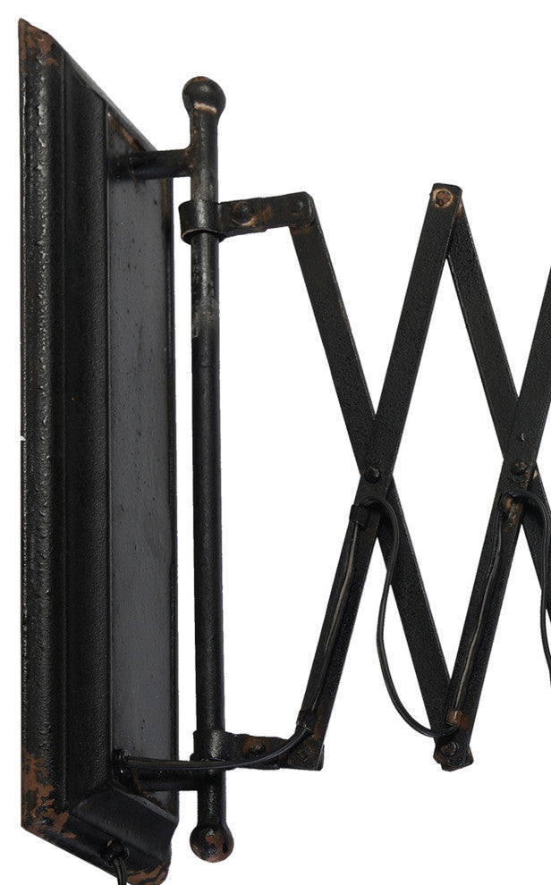 Benzara BM285137 18" Wall Mounted Lamp, Extendable Accordion Arm, Antique Black
