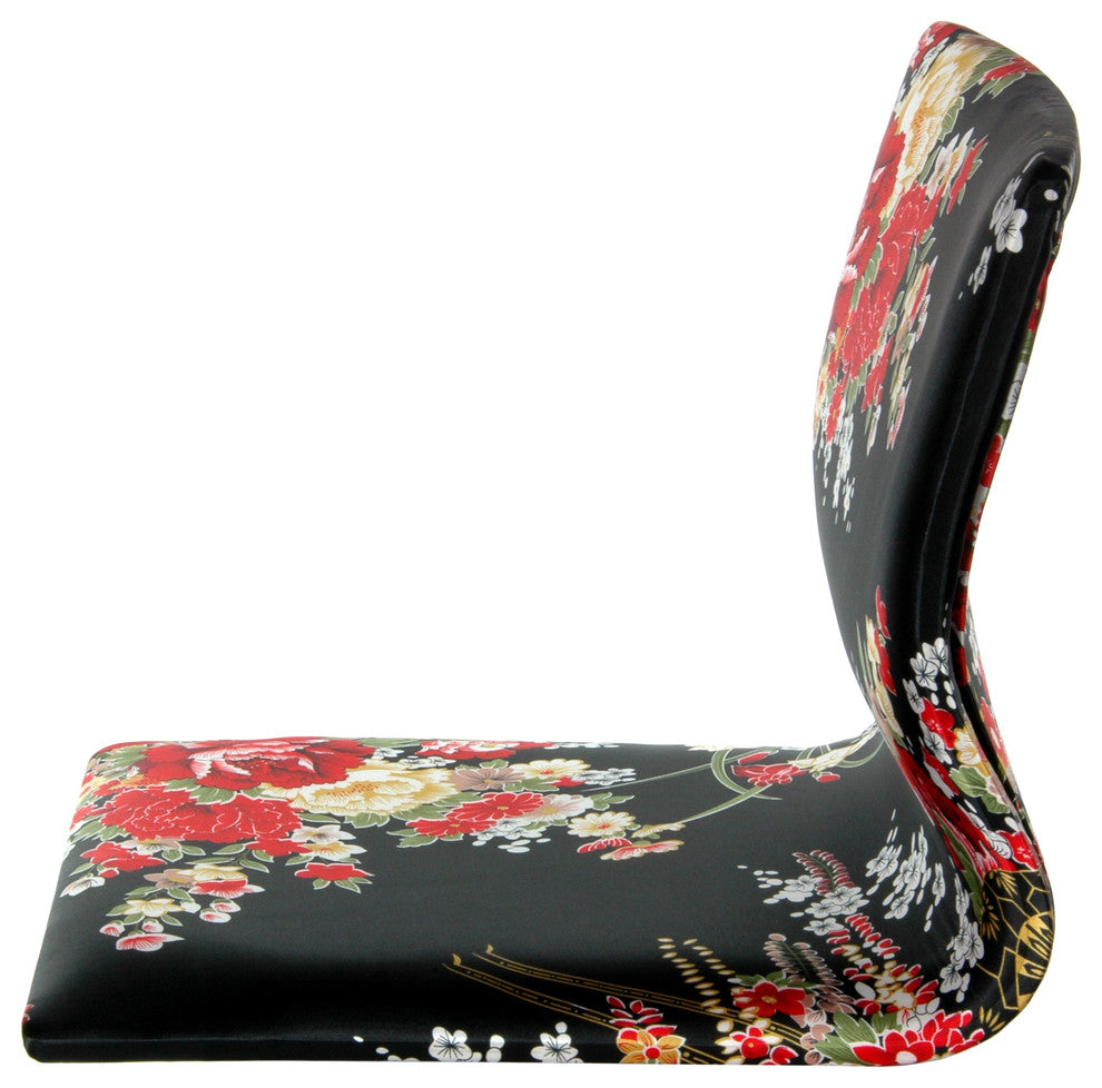 Tatami Meditation Backrest Chair, Black and Red Hibiscus