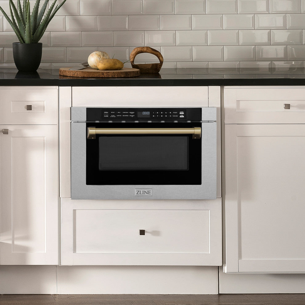 ZLINE Microwave Drawer s, DuraSnow and Champagne Bronze MWDZ-1-SS-H-CB
