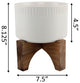 7"  Dumpling Ceramic Planter On Wood Stand, Matte White