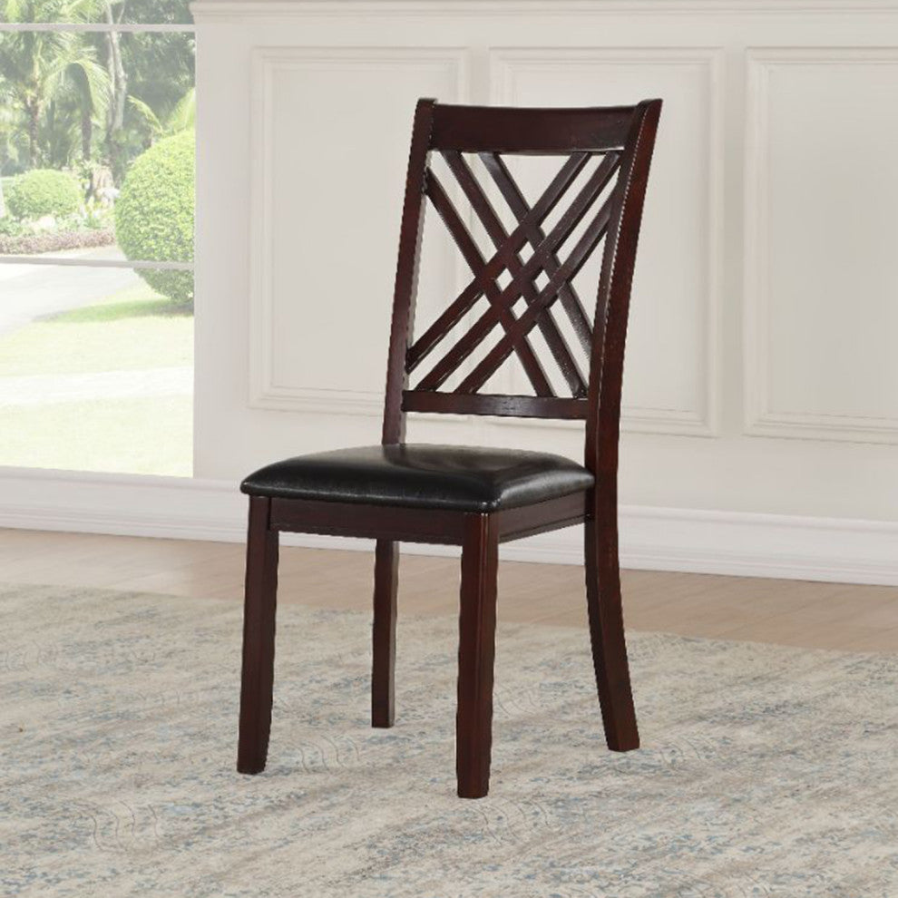 Set of 2 PU Upholstered Side Chair, Black/Espresso Finish