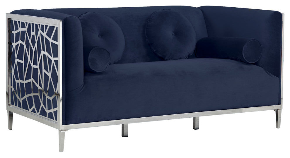 Opal Velvet Upholstered Loveseat, Navy