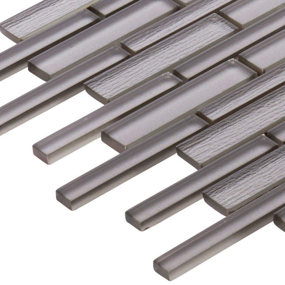 Modket Taupe Gray Glass Texture Blend Mosaic Tile Wall Backsplash TDH504MG