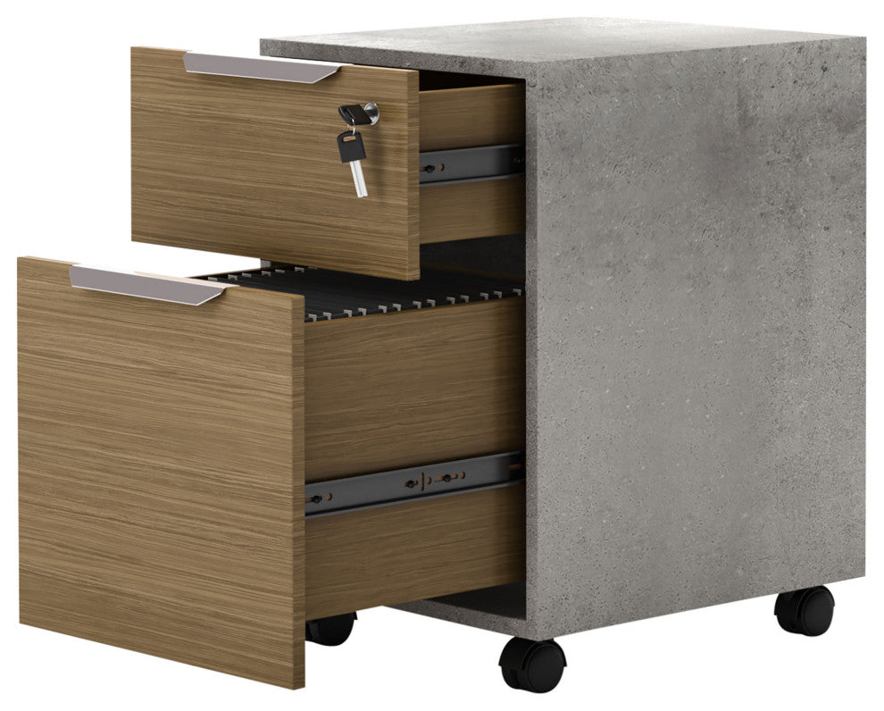 Broome Filing Cabinet, Weathered Concrete on Latte Walnut