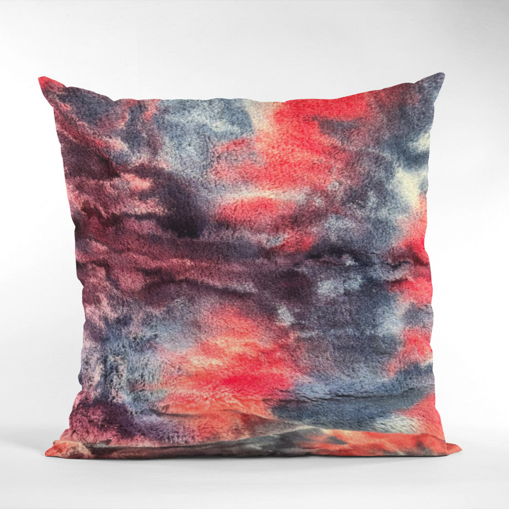 Plutus Blue Red White Fureal Faux Fur Throw Pillow, 20" x 20"
