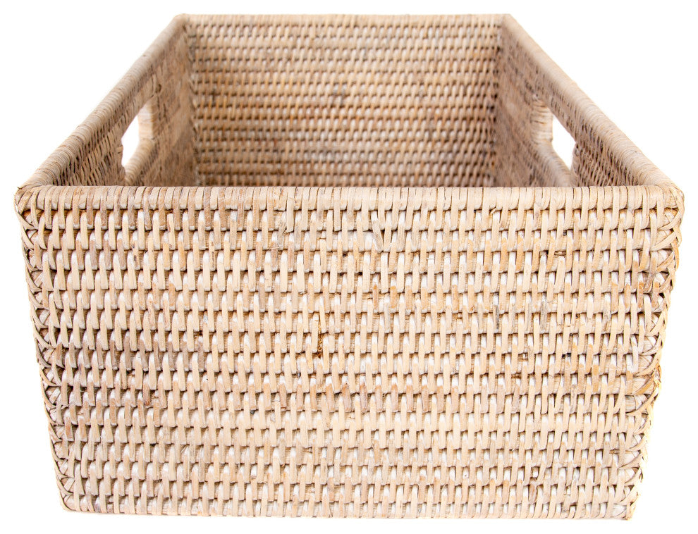 Artifacts Rattan™ Rectangular Shelf Basket with Side Handles, White Wash