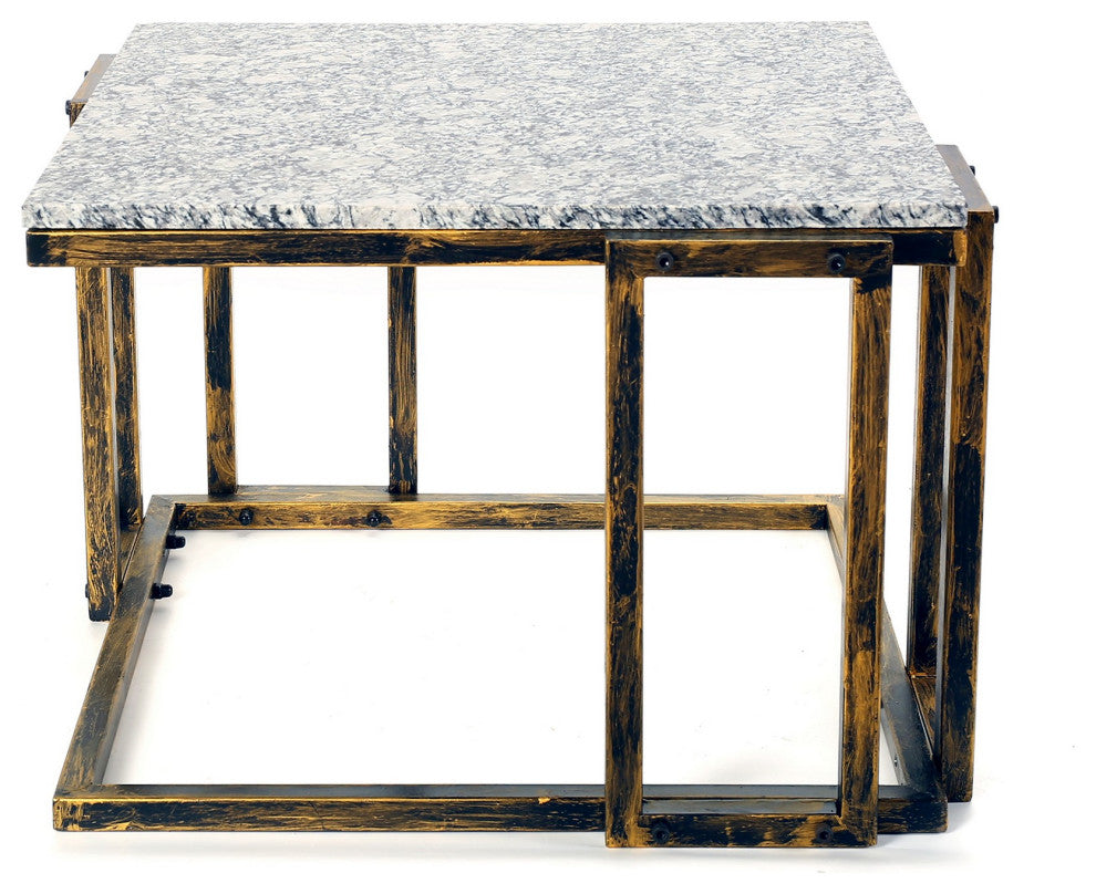 Granite Top Plant Stand with Tubular Base, Black and Gray