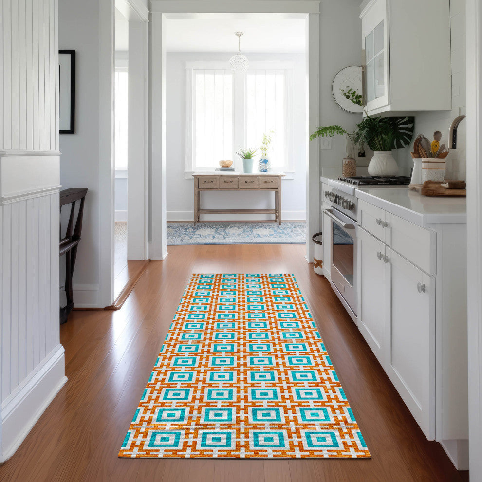 Indoor/Outdoor Marlo MO1 Orange Machine Washable 2'3" x 10' Rug