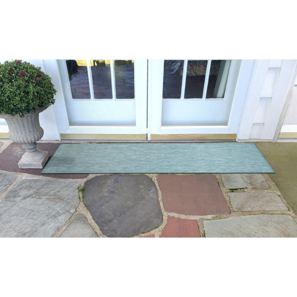 Carmel Texture Stripe Indoor/Outdoor Rug, Aqua, 1'11"x4'11" Runner