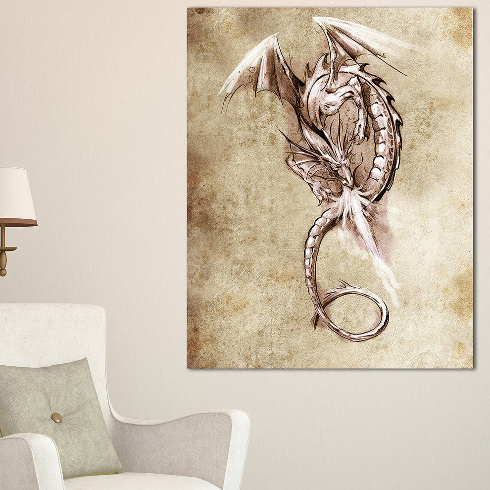 "Fantasy Dragon Tattoo Sketch" Digital Art Canvas Print