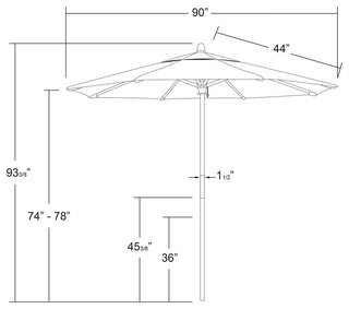 7.5' Square Push Lift Wood Umbrella, Navy Olefin