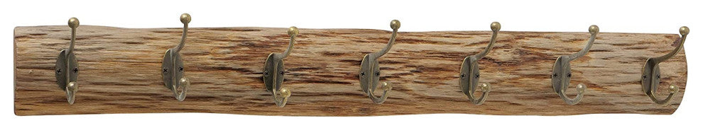 7 Hook Oak Plank Wall Rack, 29.5 Inches