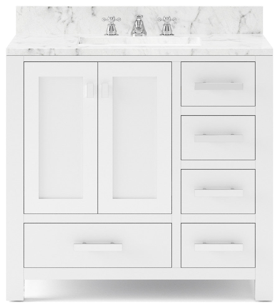 36" Wide Pure White Single Sink Bathroom Vanity, Faucet Included