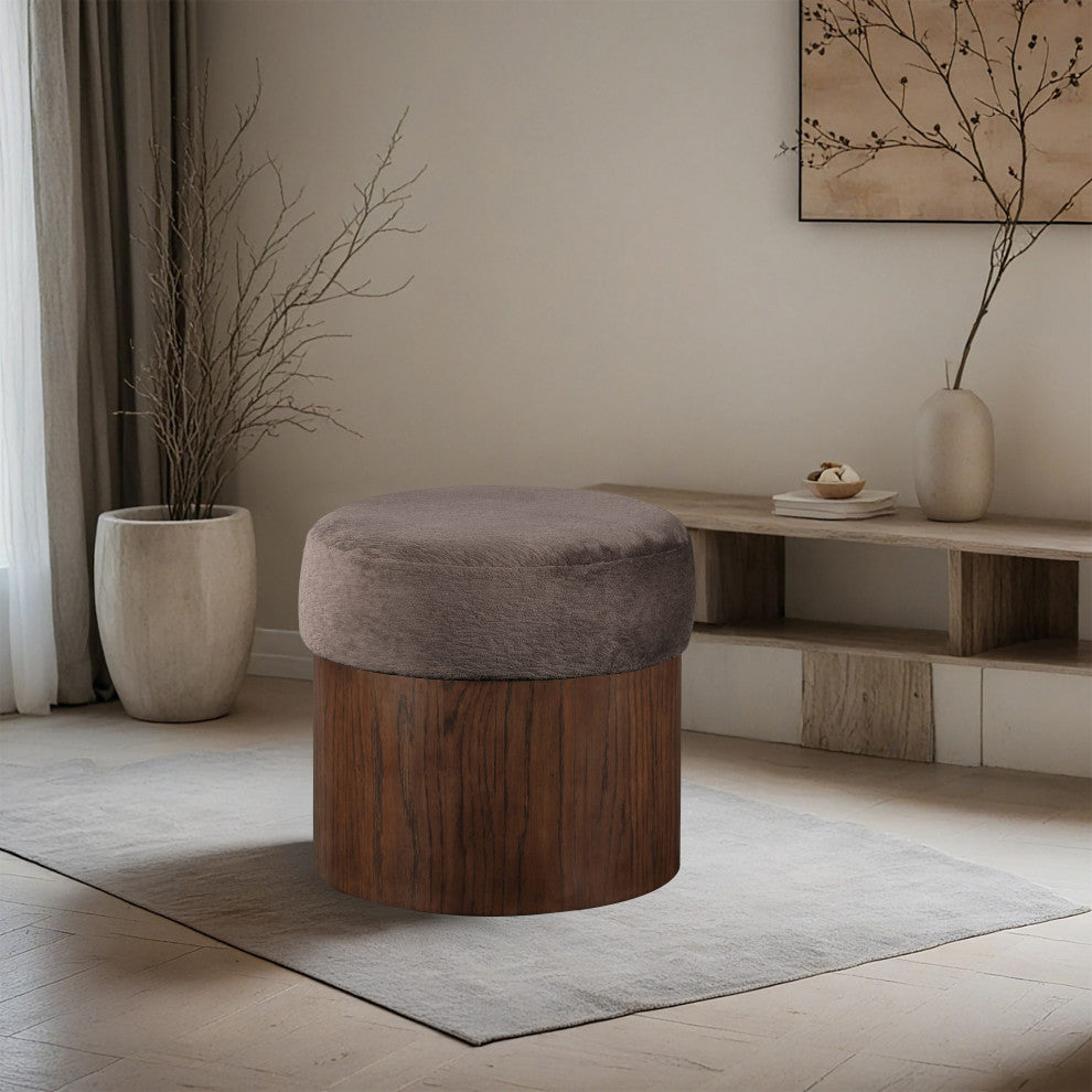 Nimes Upholstered Ottoman, Brown, Velour Fur, Walnut Finish