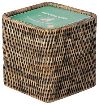 La Jolla Rattan Square Tissue Box Cover, Black-Wash