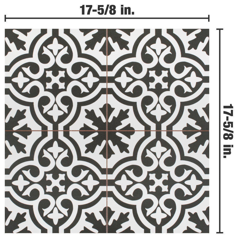 Berkeley Encaustic Ceramic Floor and Wall Tile, Black