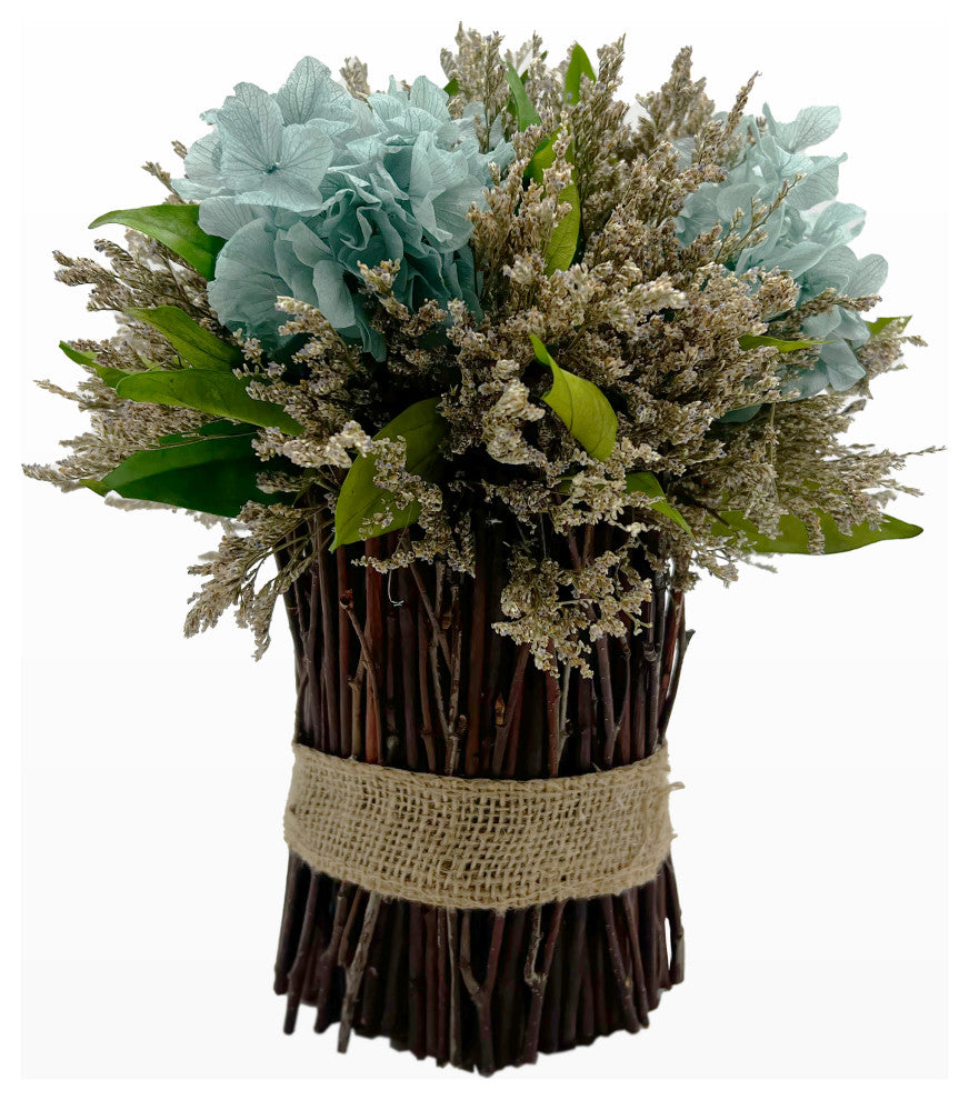 Preserved 10" Decorative Hydrangea Standing Topiary Plant Green