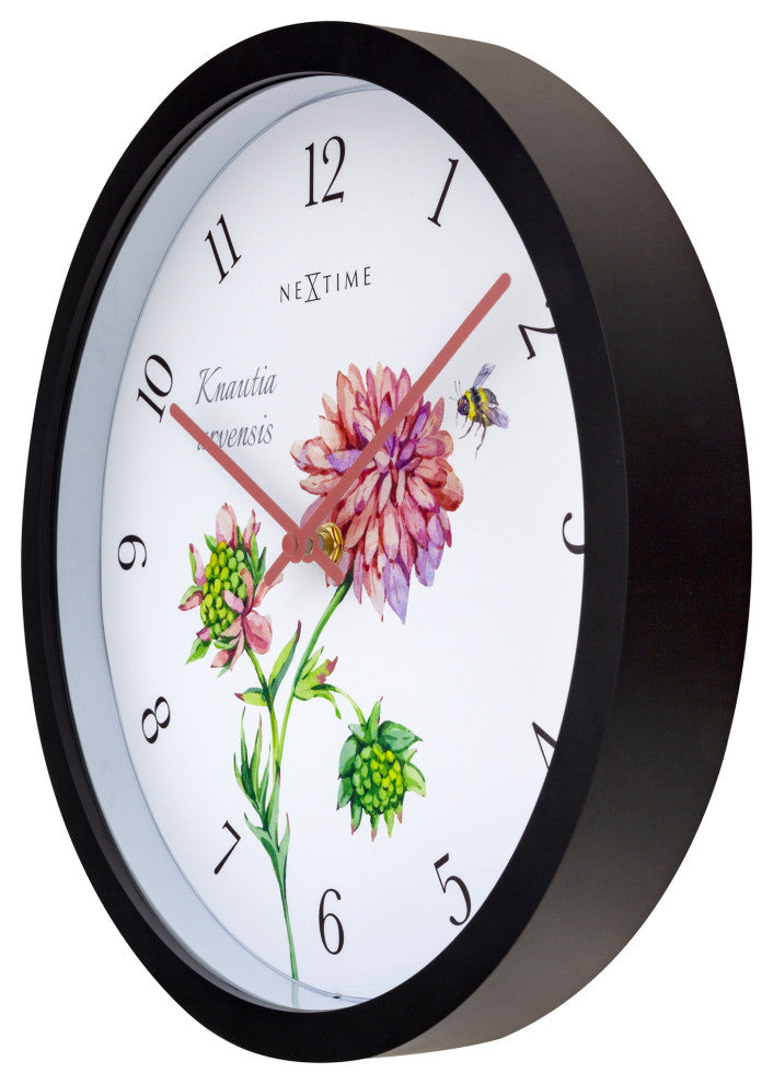 Weatherproof 12- Inch Decorative Garden Wall Clock , Pink Floral "Knautia"