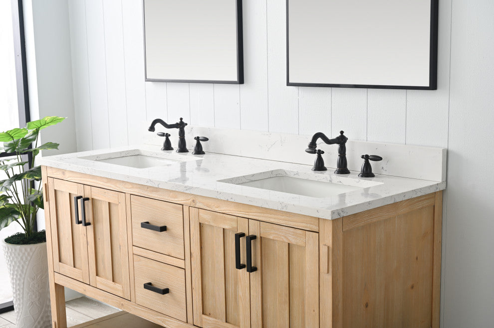 Harvey Farmhouse Bathroom Sink Vanity - Teak White, 60"