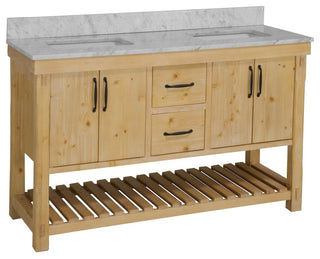 Birmingham Bathroom Vanity, Drift Wood, 60", Carrara Marble, Double Sink