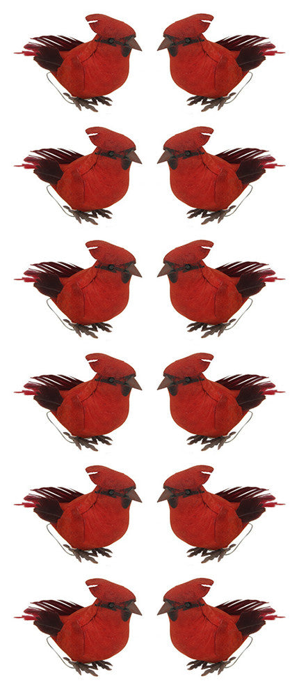 Crimson Bird Christmas Ornaments, Red, Set of 12, 3.5"