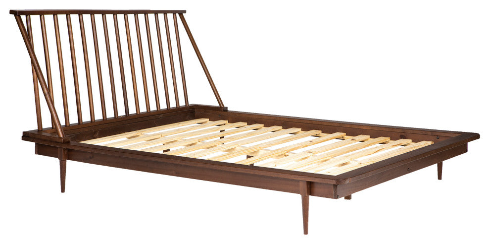 Modern Wood Queen Spindle Bed - Walnut